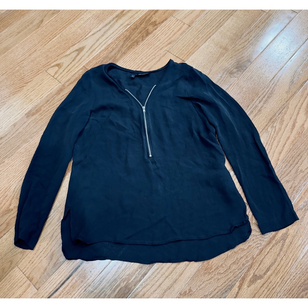 The Kooples Black Long Sleeve Zip Front‎ Silk Blend Blouse Top Small Office